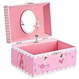 SONGMICS Musical Jewelry Box for Kids Inside, Ballerina Motif, Spacious Compartment, 5.8″L x 4.2″W x 3.3″H, Pink
