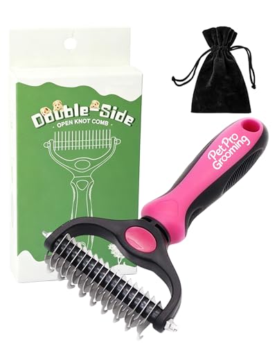 Pet Pro Grooming Tool, 2-In-1 Double-Sided Grooming Tool, Pet Shedding Remover Rounded-Tooth Comb For Painlessly Removing Knots And Loose Hair (Pink-Large)