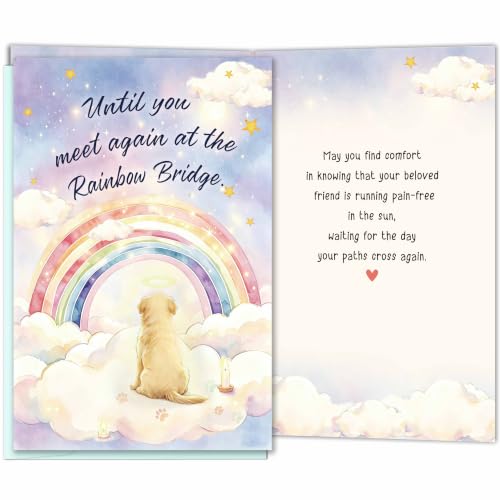 Image of Dog Loss Sympathy Card, Rainbow Bridge Pet Memorial Cards, Condolence Gift for Dog Owner, Pet Bereavement Greeting Card for Loss of Beloved Dog