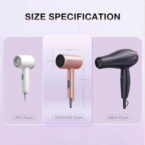 Image of BABONIR 1875W Diffuser Hair Dryer, Ionic Foldable Blow Dryer, Pink | Fast Drying Hair dryer for Curly & All Hair Types, 3 Heat & 2 Speed, Concentrator & Diffuser, Compact & Portable, Women