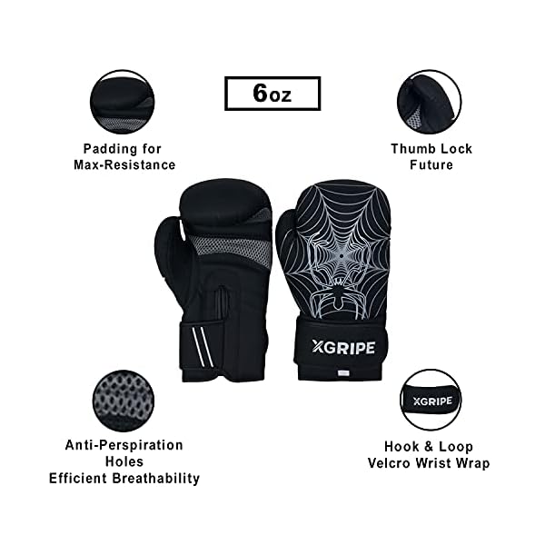 XGRIPE's Kids Set Matte Flex Leather Punching Bag, Boxing Gloves, Semi Elastic Hand Wraps and PVC Coated Jumping Rope, Boxing MMA Kickboxing Training Workout (Black, 4FT)
