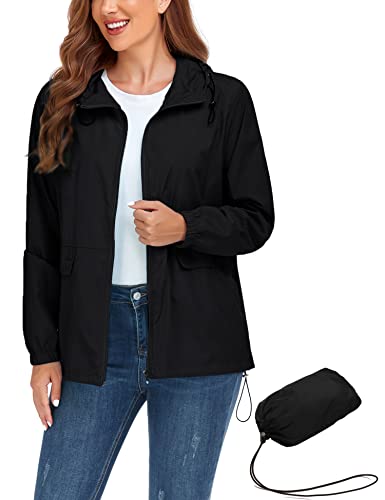 Jminger Rain Jacket For Women Packable Lightweight Hoodie Outdoor Raincoats Black Medium #TOP24