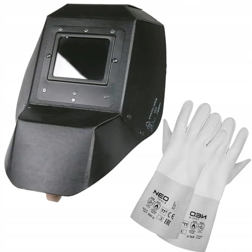 TOPEX Schweißschild mit Schweißerhandschuhe 11' - Großes Sichtfenster 100 x 80 mm - Schattierung nach DIN 6-14 - Schweißschirm - Schweißerhelm - Handschweißmaske - Schweißvisier
