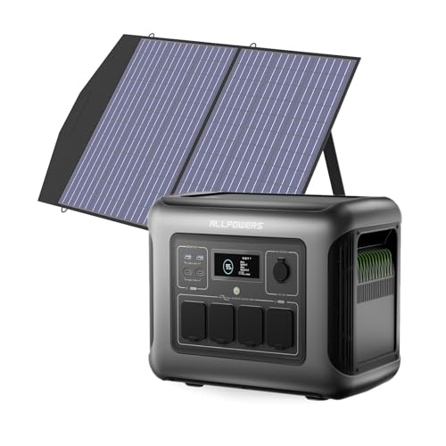 Image of ALLPOWERS 1600W 1056Wh Portable Power Station with 100W SP027 Solar Panel, R1500 LITE(Peak 3200w) Solar Generator, LiFePO4 Battery Backup for 9 Devices, 40 Minutes Fast Charge