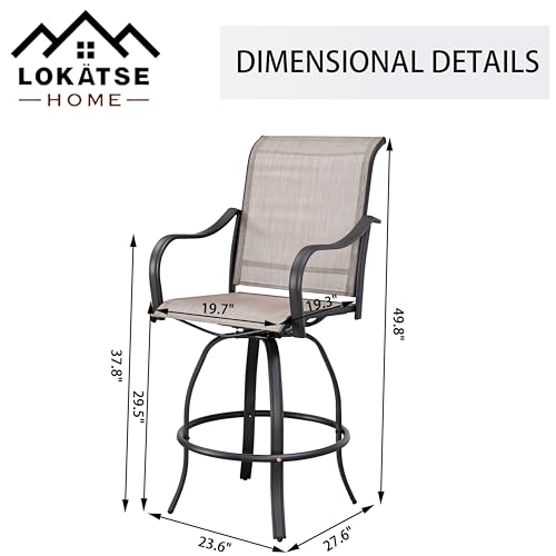 Image of LOKATSE HOME Bar Height Swivel Outdoor Chairs High Back Patio Stools with Arms Set of 2 for Lawn Backyard Garden Grey, Tesling