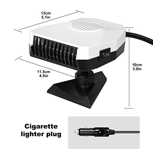 Portable Car Heater 12V 150W Car Defroster Defogger, 2 in 1 Car Heater & Cooling Fan, Winter Car Heater Plug Into Cigarette Lighter, 30 Seconds Fast Heating (White) - Thumbnail 2