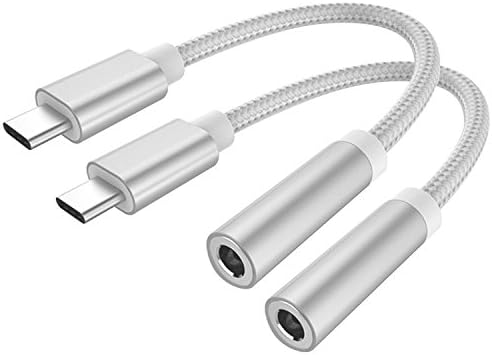 [2 Pack] Type C to 3.5mm Headphone Jack Adapter, Yeebline Aluminium Shell Type C 3.1 Male to 3.5mm Female Extension Audio Adapter Nylon Braided Cable for Motorola Moto Z, Letv Le Pro 3 (Silver)
