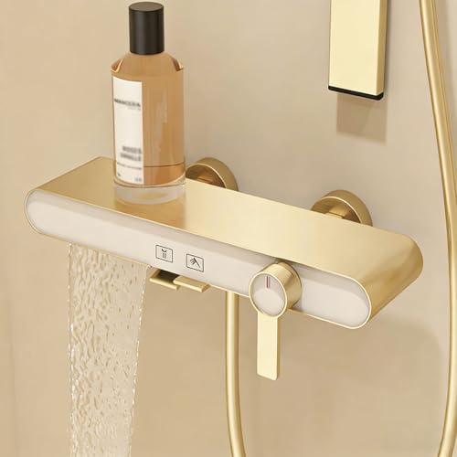 Mitigeur de douche mural 2 sorties avec robinet cascade et colonne réglable - 5