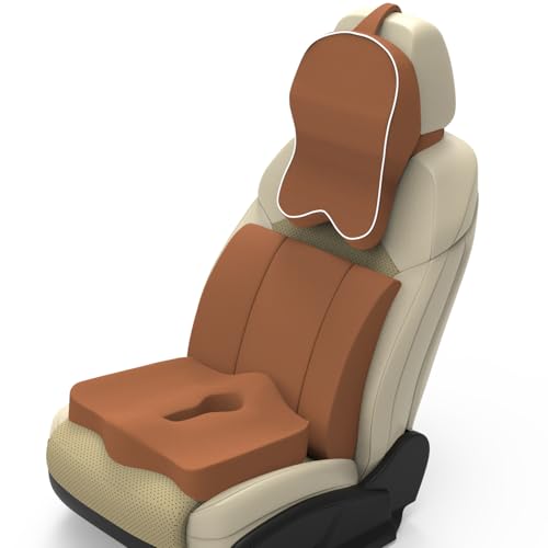 Image of Neckrest Back Support or Orthopaedic Cushion for Long Sitting with Ergonomic Design Made by High Density Memory Foam Used for Car or Office Chairs. (Majestic tan, Lumbar)