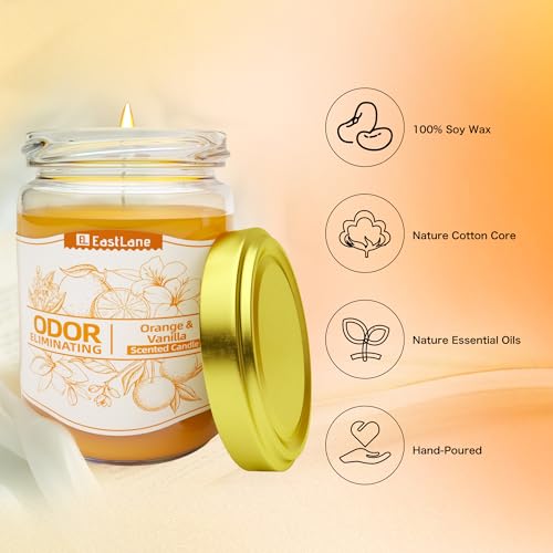 Orange & Vanilla Odor Eliminating Candles for Home Scented, Neutralizes Smoke, Food, and Pet Odors, Premium Soy Candles, Scented Candles Set for Women Orange & Vanilla Odor Eliminating Candles for Home Scented, Neutralizes Smoke, Food, and Pet Odors, Premium Soy Candles, Scented Candles Set for Women