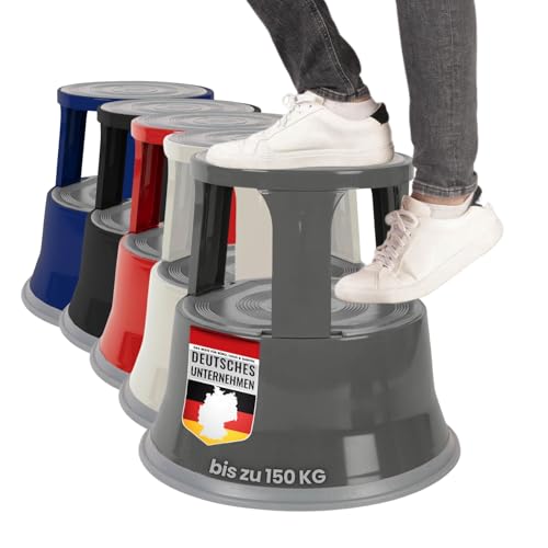 Casa Pura® Marchepied en acier avec roulettes et plateau en caoutchouc antidérapant, résistant aux chocs et à la rouille, capacité de charge de 150 kg,...
