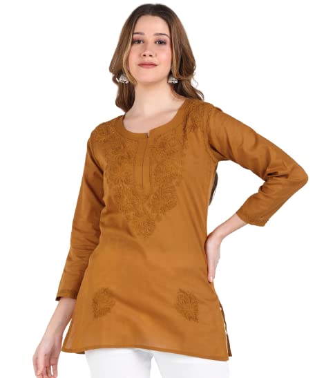 Image of Vahson Designer Hand Lucknowi Chikankari Embroidery Cotton Short Kurti for Women /Girls
