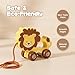 WoodenEdu Baby Toys Car,Wooden Pull Along Toddler Toy, Developmental Toy for 1 Year Old Girl Boy Birthday Gift (Lion)