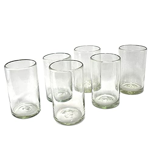 Hand Blown Drinking Glasses Artisan Crafted from Mexico Set of 6 pieces (Natural, Water 16 Oz.)