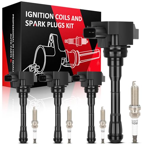 SCITOO 4 ignition coils with 4 iridium Spark Plugs for