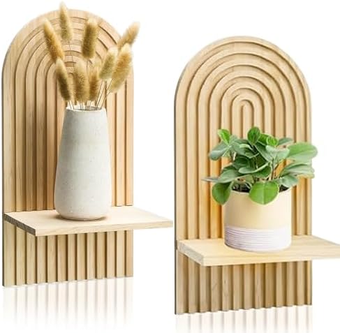 LIYAOLI Boho Wall Shelf Set of 2-15 x 8.6 Inch Arched Wooden Hang...
