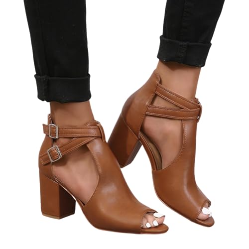 Cross Strappy Block Chunky Heels for Women High Heel Open Toe Ankle Strap Buckle Heeled Sandals Party Bride Wedding Work Dress Shoes