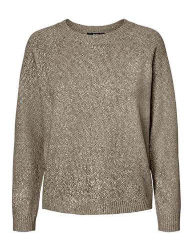 VERO MODA Damen Vmdoffyshine Ls O-Neck Blouse Rep Noos Strickpullover, Silver Mink/Detail:W. Gold Lurex, Medium
