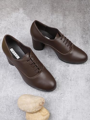 Image of ELLE Women's Classic Block Heel Pumps with lace-up