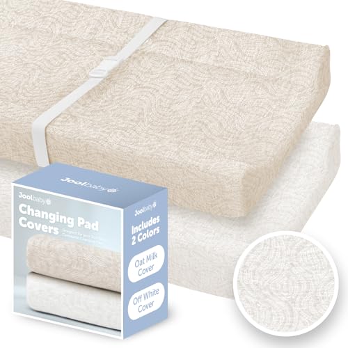 Image of Jool Baby Changing Pad Covers (2 Pack) Soft & Comfortable, Fits Most Standard Diaper Changing Pads (Off-White & Oatmilk-Wave)