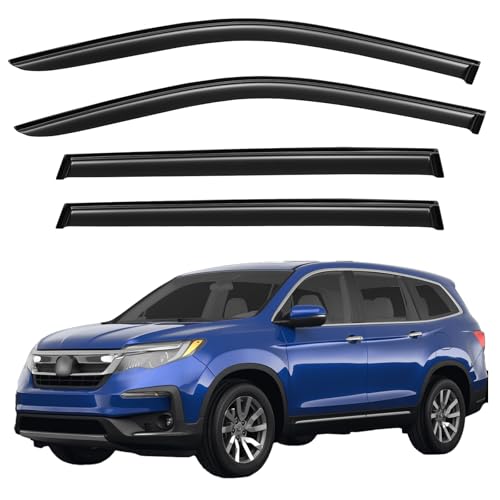 Image of Window Visors Rain Guards for 2016 2017 2018 2019 2020 2021 2022 Honda Pilot, Out-Channel Window Vent Wind Deflectors Visors Shades for 16-22 Pilot (Excludes Touring Models)