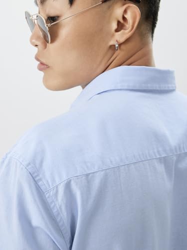 Image of The Souled Store Solids : Ecru Beige Men and Boys Collared Neck Long Sleeve Button Front Regular Fit Cotton Linen Shirt
