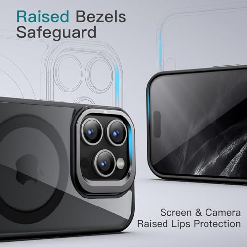 Image of VONZEE Clear Camera Kickstand Case for iPhone 16 Pro, Built-in Adjustable Camera Stand, Clear Magnetic Mag-Safe Shockproof Classic Series Phone Cover (Black)