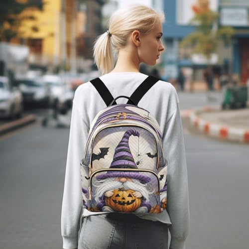 Image of ALAZA Gnome Bat Moon Leaf Pumpkin Halloween Women Backpack Purse Ladies Fashion Shoulder Bag Daypack Travel Bag 10L