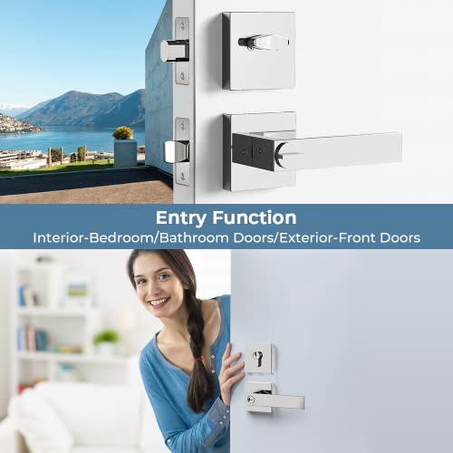 2 Pack Front Door Keyed Entry Lever And Single Cylinder Deadbolt Combination Set, Polished Chrome Finish, Keyed Alike Exterior Entrance Lever, Heavy Duty Door Handle Set For Front/Back Gate Door #TOP7