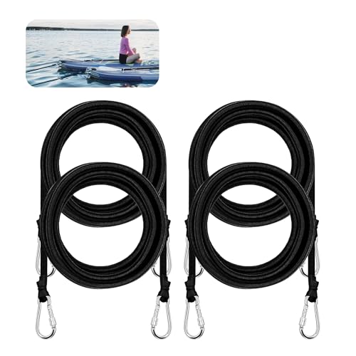 Foam Water Pad Mat Bungee Cord (4-Pack, 119 Inch) â€“ Floating Mat Tether Kit with Carabiners, Secure Mooring Cord for Foam Lake Mats, Lily Pads, Boats & Watercraft â€“ Prevents Drifting Away