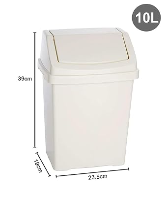 BH | 10L - Swing Bin | White | For Home Garden Kitchen Office and Bathroom Rubbish Recycle Plastic Waste Bin, Trash Can Dustbin with Swing Lid (Pack of 1) - By BEST HOUSE