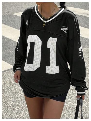 Milumia Women's Mesh Oversized Long Sleeve Jersey Shirt Y2k Number Graphic Tees Blokette T Shirt Top Streetwear3