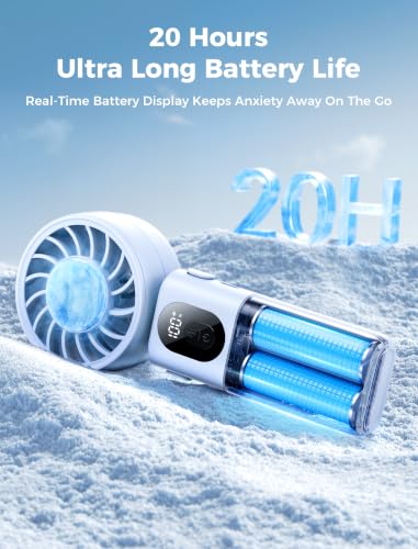 Image of Aecooly Mighty Portable Handheld Fan with Cooling Plate | 20H Max Cooling Time | 3 Flexible Modes | 5 Speeds Wind | Battery Level Display | Mini Personal Battery Powered, Gifts for Women, Travel -Blue