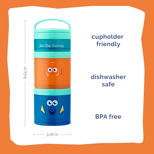 Image of Whiskware Disney Pixar Stackable Snack Containers for Kids, 3 Stackable Snack Cups for School and Travel, Finding Nemo with Nemo and Dory