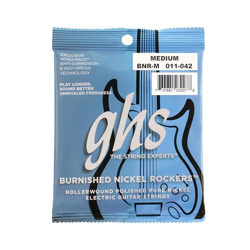 GHS Strings - Burnished Nickel Rockers - Electric Guitar Strings - Pure Nickel - Polished Smooth Feel & Warm Vintage Tone - Retro Rock & Blues Sound - Medium Gauge - BNR-M SET - 11-50