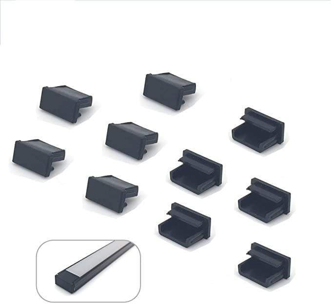 XE LED Solutions 10 x Extra End Caps to suit Mini U-Line Black Gloss Aluminium Profile