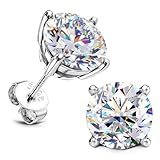 SLLAISS Pendientes Moissanita Mujer y Hombre de Plata de Ley 925 con Baño Oro Blanco 18K, Pendientes Brillantes Diamante 8 mm D Color VVS1 Corte Redondo Hipoalergénicos Tipo Garra para Oreja, Plata