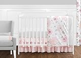 Sweet Jojo Designs 11-Piece Blush Pink, Grey and White Watercolor Floral Baby Girl Crib Bedding Set without Bumper Rose Flower Polka Dot