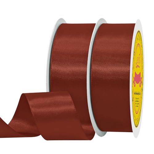 Image of 100 Yards Rust Red Satin Ribbon Polyester Ribbon for Gift Wrapping Very Suitable for Weddings Party Hair Bow Invitation Decorations and More（1-1 /2 inch X 50Yards X 2 Roll）