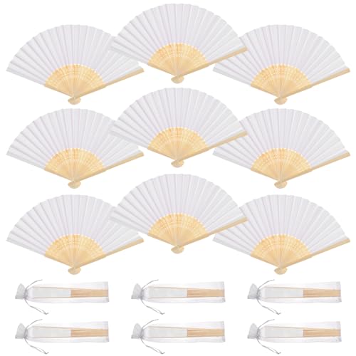 36 Wedding Fans Paper Handheld Folding Fan with Organza Bags, Bamboo Folding Hand Held Fan for Wedding Favors Birthday Party DIY Home Wall Decoration (36)