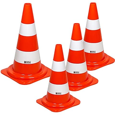 UvV Leitkegel Warnleitkegel Pylon, 4 STK Set Kegel orange 2 Weisse Streifen Nicht reflektierend, stapelbar 50cm hoch (Orange-Weiss) Cover