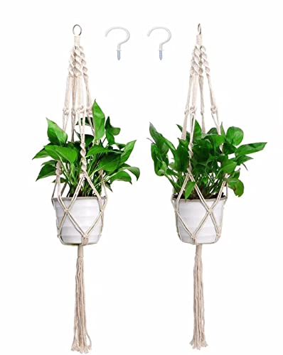 No Brand Macrame Plant Hanger 2 Pack Indoor & Outdoor Wall Hanging Planter + 2 Hooks Hanging Planters Basket Cotton Rope 41 Inch Modern Home Style Durable Used for Decoration Anywhere(Lvory)