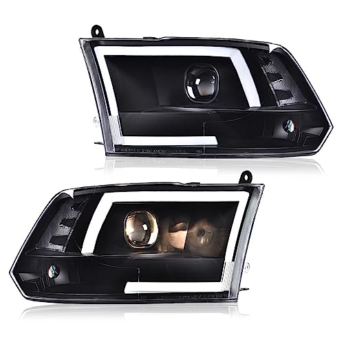 Image of GRAND ORANGE LED DRL Headlights Assembly Compatible with 2009-2012 Dodge Ram 1500 2500 3500 Projector Black Housing Headlights Assembly Clear lens Black Housing Clear Reflector