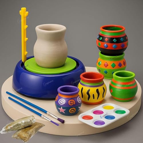 Image of GRAPHENE Kids Pottery Wheel with Clay Kit DIY Battery Operated Pottery Making & Painting Set with Modeling Clay Sculpting Tools Arts & Crafts for Boys & Girls Age 5+ Indoor Outdoor Activity Gift