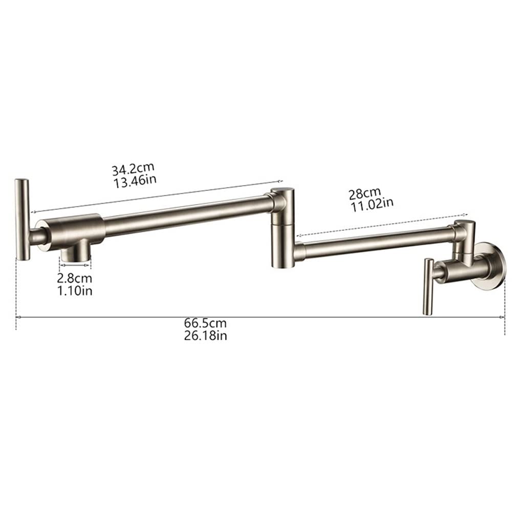 BBGS Montaje en Pared Grifos de Llenado de Ollas, Acero Inoxidable Llenadora de Ollas Comercial, Tarea Pesada con Plegable Estirable Articulaciones Dobles 2 Asas
