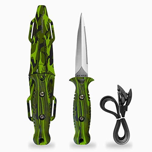ScubaMax Free Dive Spearfishing Dive Knife, Scuba Diving Knife with Thigh Knife Holster