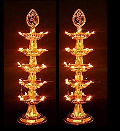 Pushkart Premium 5 Layer Electric Gold LED Bulb Lights Diya|Deep|Deepak for Pooja|Puja|Mandir| Diwali Festival Decoration||Pack of 2|| Make in India ||GFS-65460