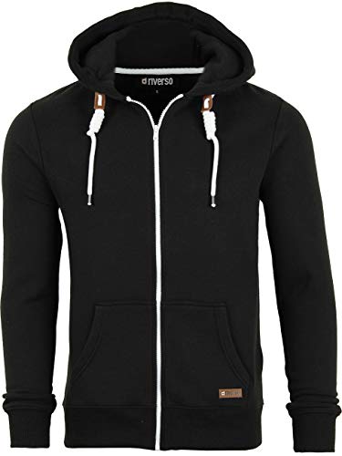 Preisvergleich Produktbild riverso Herren Kapuzenjacke Thilo Sweatjacke Sweatshirt Kapuzenpullover Hoodie Kapuze Reißverschluss Basic Baumwolle Grau Braun Grün Rot Blau Schwarz S-5XL, Größe:XL, Farbe:Black