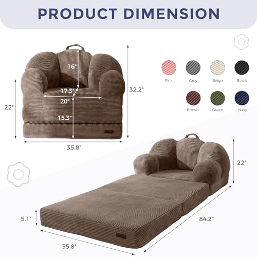 Image of MAXYOYO Folding Sofa Bed, Floral-Shaped Convertible Floor Sofa Couch withBackrest, 2 in 1 Comfy Lounger Bean Bag Chair with Handle, Floor Single Couch for Living Room Bedroom, Brown