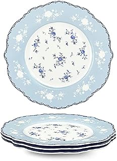fanquare 20.8cm Porcelain Dessert Appetizer Plates, Blue and White Side Plates Set of 4, Royal Vintage Dinner Service for Kitchen, Dining Table